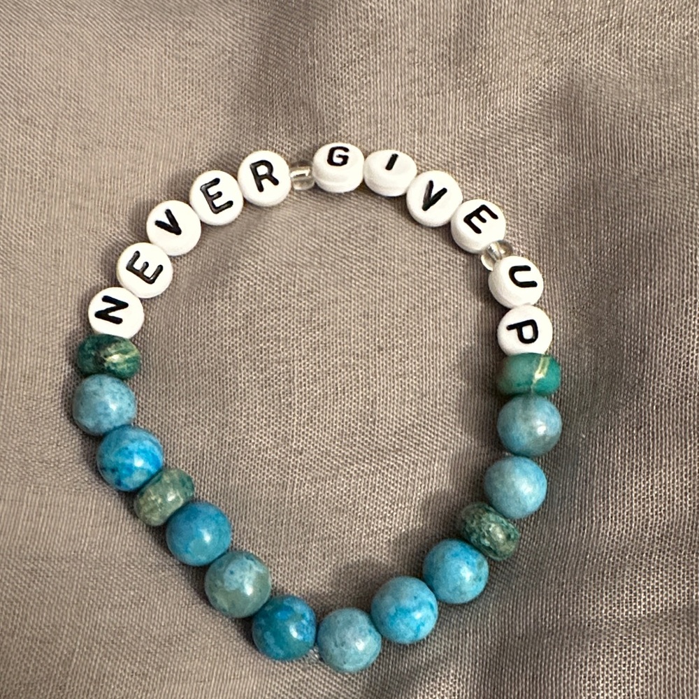 Inspirational Blue and White Beaded Bracelet
